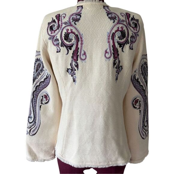 Chico’s Embroidered Paisley Lady Jacket size 1 US M Cream Purple Button Front - Picture 5 of 14